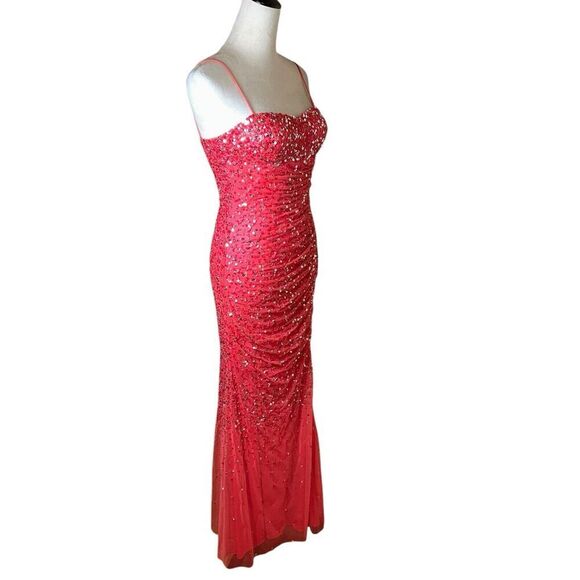 Cache Pink Sequin Gown 0 | Ruched Formal Evening Dress Prom Pageant Glam Sparkle - Picture 2 of 8